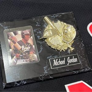Rare authentic Michael Jordan official baseball card in white sox colored plaque